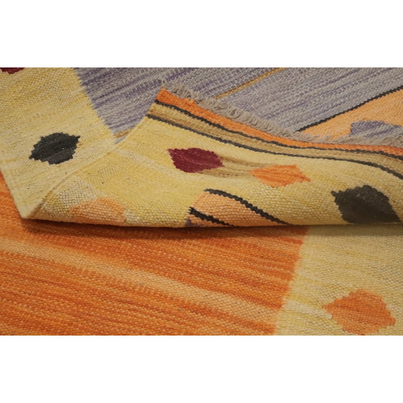 Hand Woven Oriental 100% Wool Carpet Southwestern Tribal Yellow & Gold Kilim Runner Rug - 6' 1'' X 2' 0''