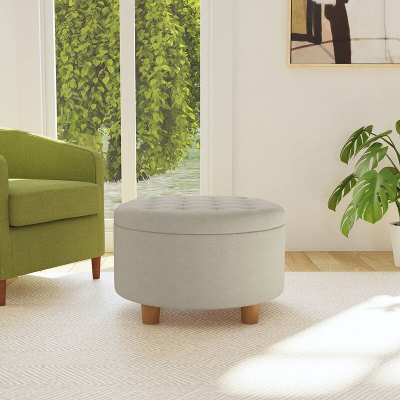 HomePop Button Tufted Round Storage Ottoman