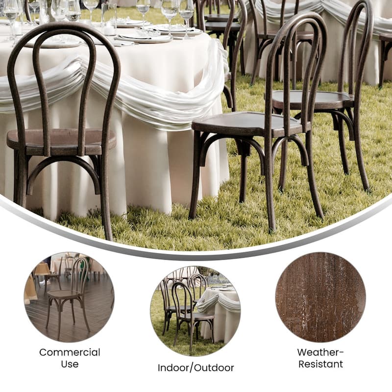 2PK Indoor/Outdoor Commercial Grade Wood Look Resin Thonet Style Chair - 16.5"W x 19.25"D x 36"H