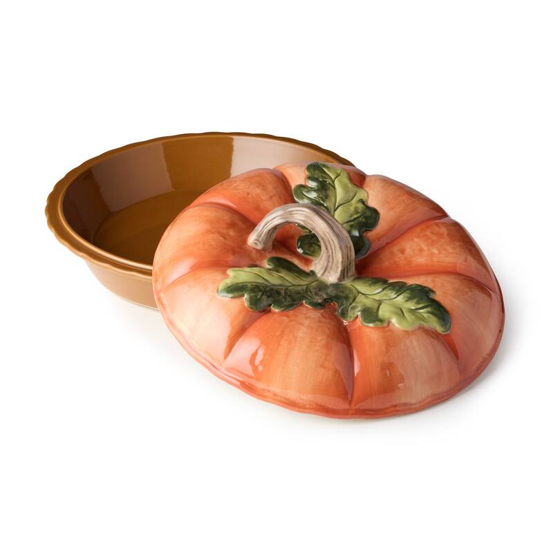 Certified International Harvest Fields 3-D Pumpkin Covered Pie Carrier - 10.50"L x 10.50"W x 5.25"H