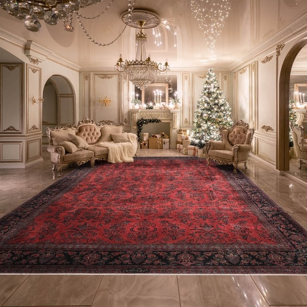 slide 2 of 10, Hand Knotted Orangey Red Persian Wool Traditional Oriental Area Rug - 13' x 20'