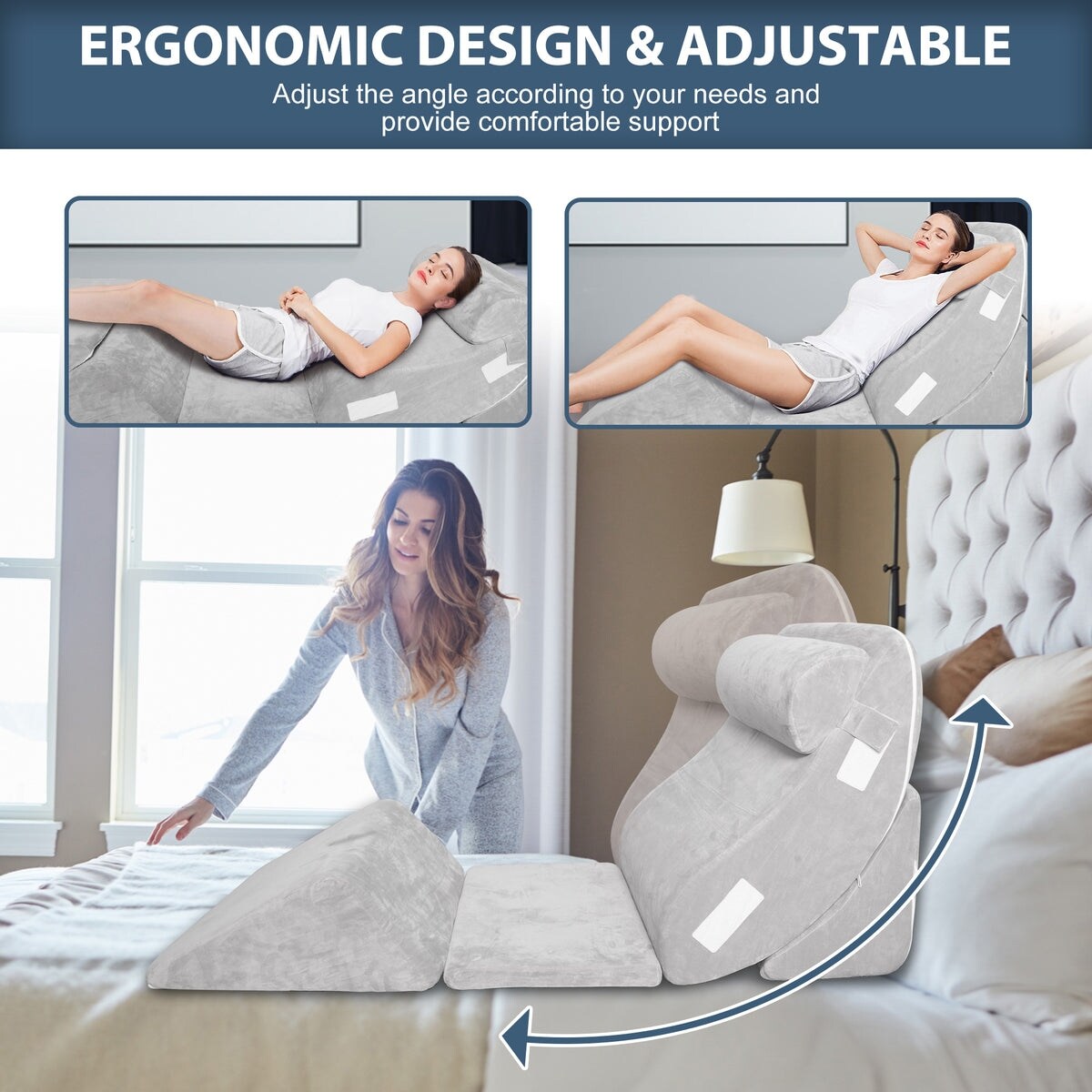 6PCS Complete Orthopedic Bed Wedge Pillow Set for Sleeping Post Surgery Recovery Grey On Sale Bed Bath Beyond 40180764