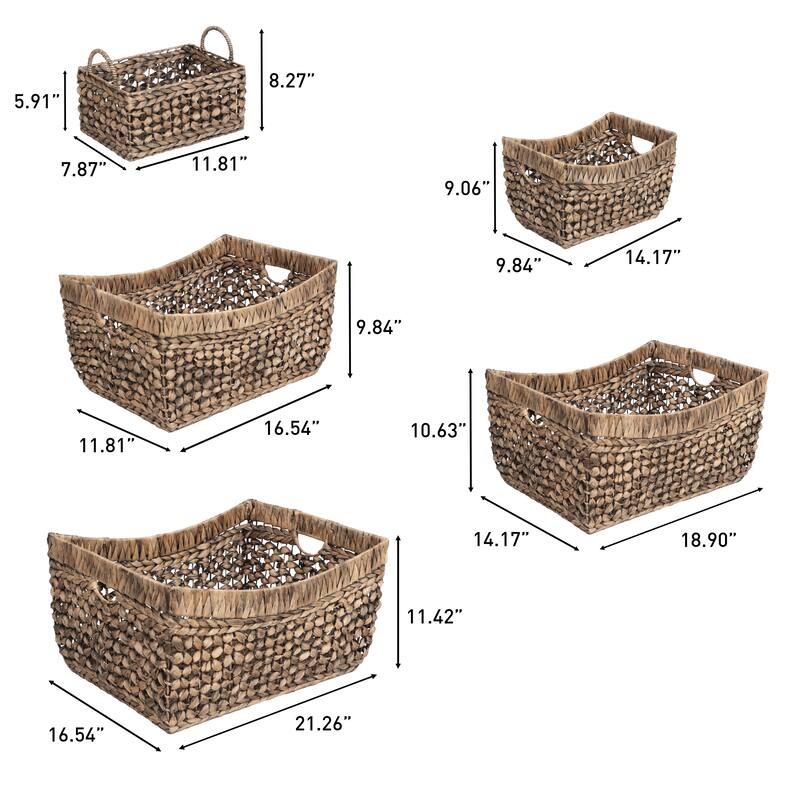 Aria Handwoven Water Hyacinth Nesting Storage Baskets with Handles (Set of 5)