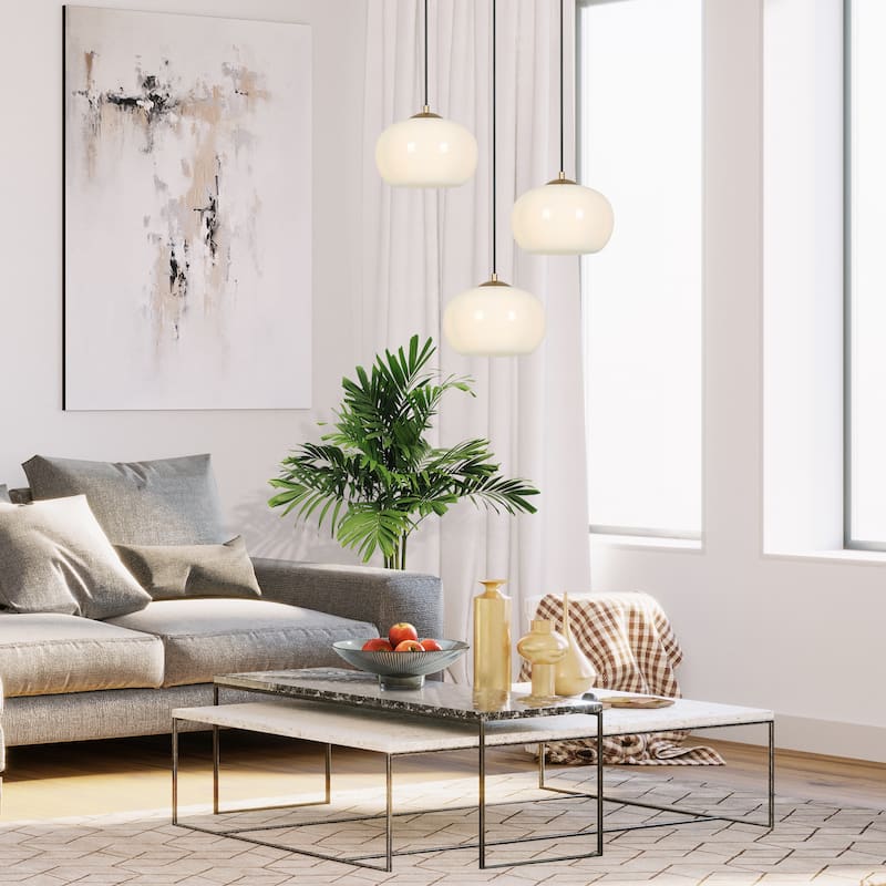 Modern Farmhouse 1-Light Opal Glass Pendant Light for Kitchen Island Dining Room Bedroom - White Gold - D9.5"xH7.5"