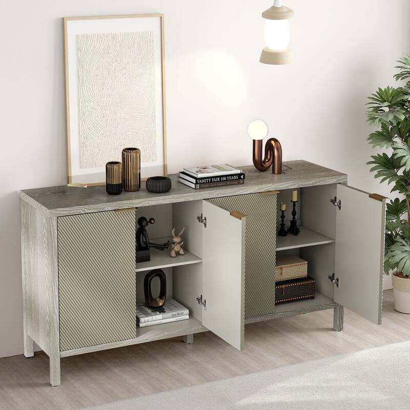 Modern 4-Door Sideboard with Adjustable Shelves, Scratch-Resistant Design, for Kitchen Entryway and Living Room