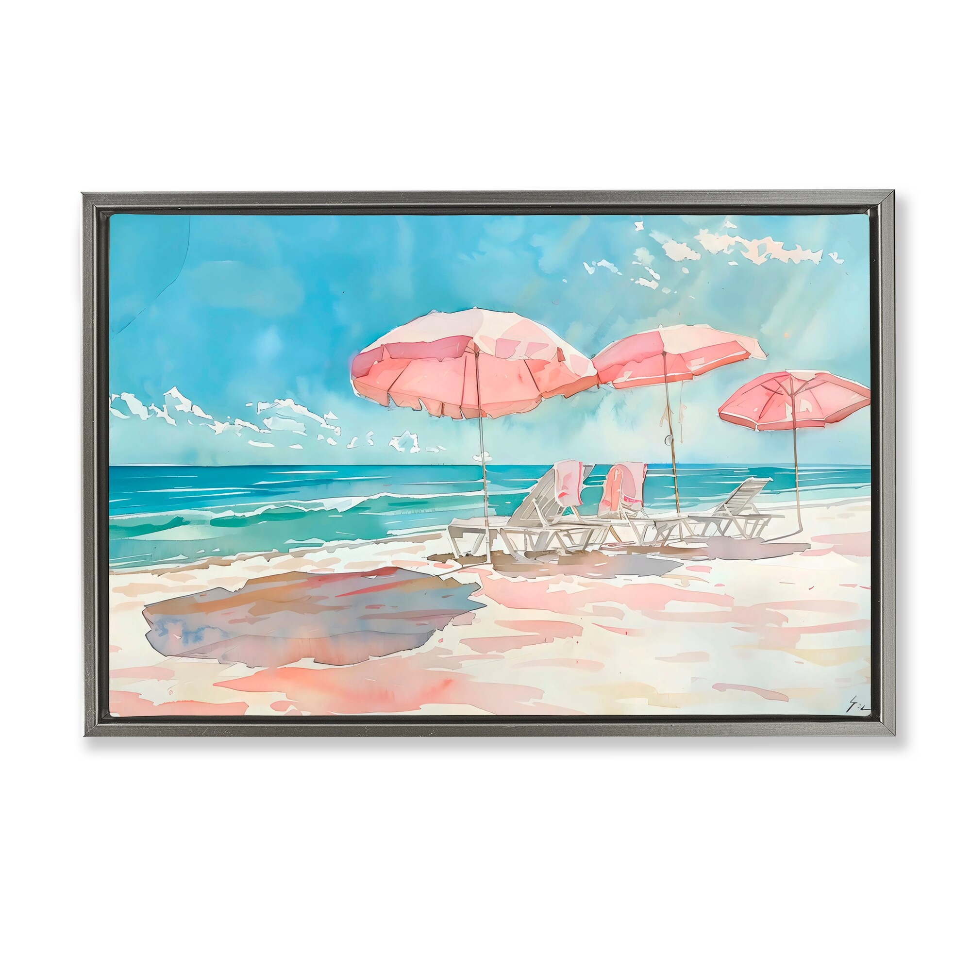 Stupell Pastel Pink Watercolor Beach Framed Floater Canvas Wall Art Design By LSR Design Studio