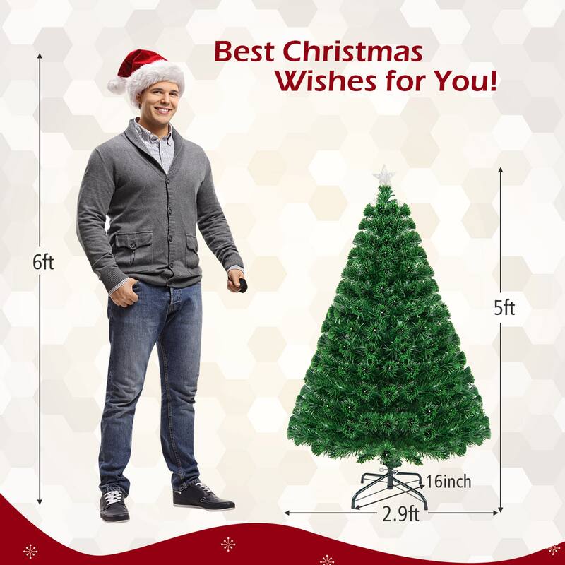 Gymax 5Ft Pre-lit Optical Fiber Christmas Tree w/ Colorful LED Lights - See Details
