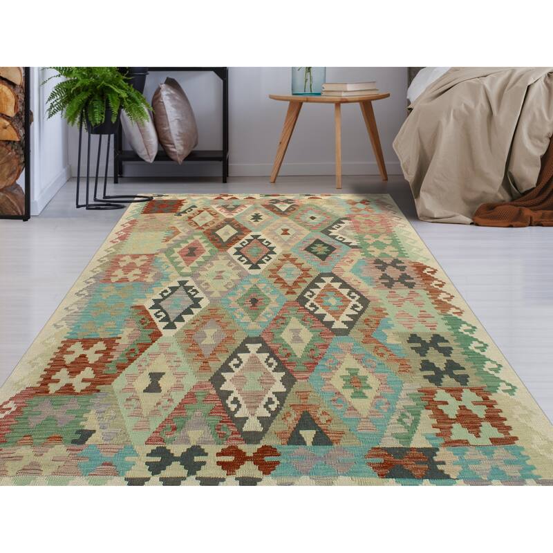 Sun Faded Flatweave Murium Ivory/Red Rug - 4'11" x 6'4"