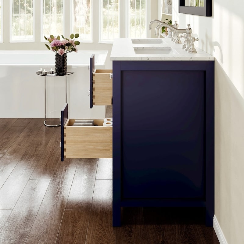 Artemis 44" Blue DS Bath Vanity with Carrara Style Man-Made Stone Top