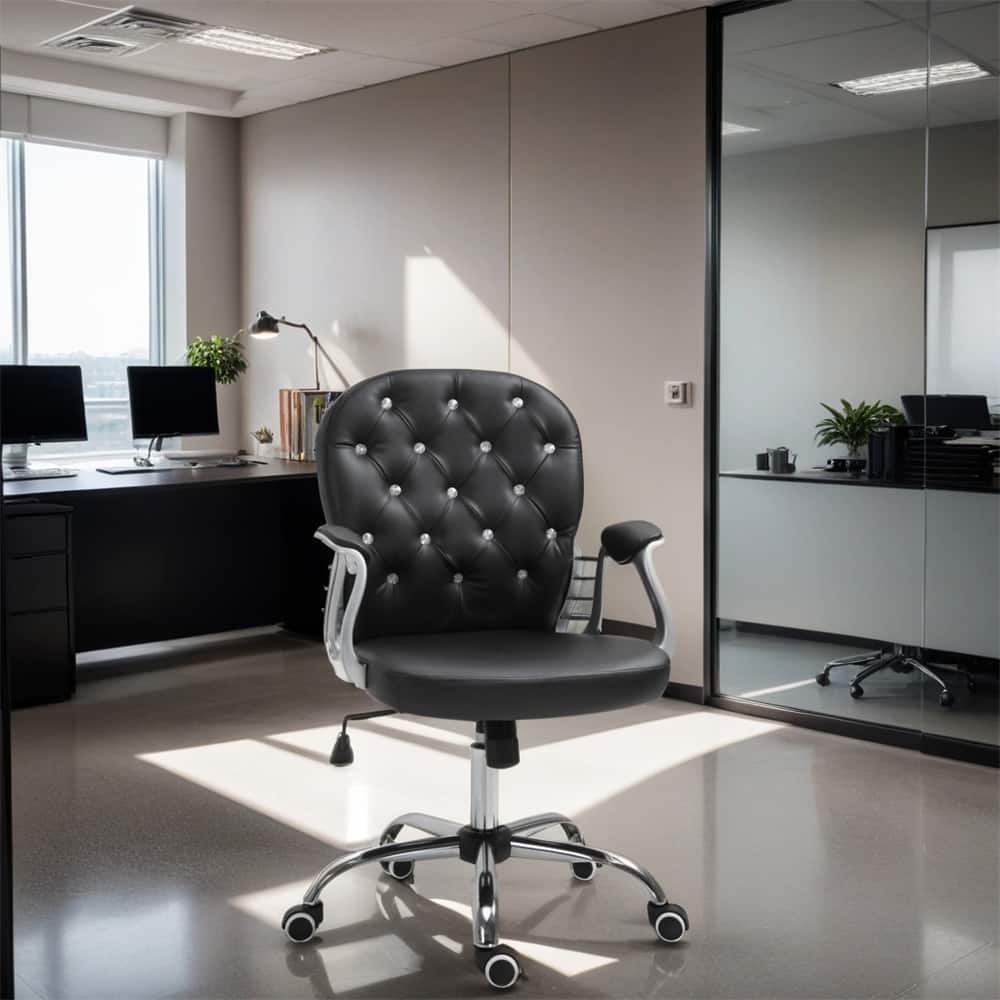 PU Adjustable Height Home Office Chair with Padded Armrests and Wheels