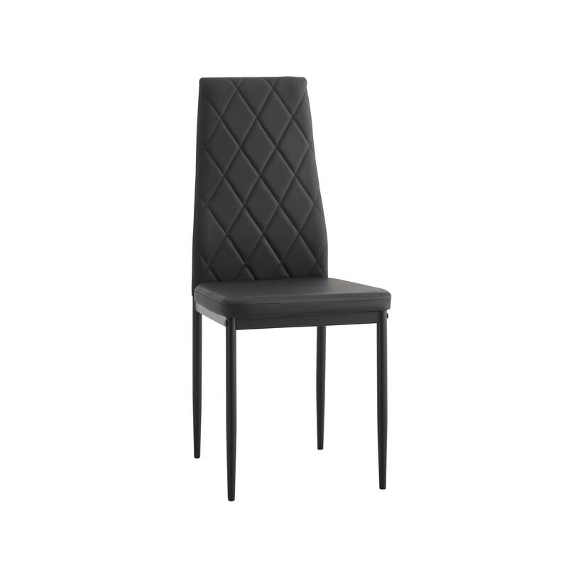 Modern Style Dining Set with Rectangular Table and High Back Grid Upholstered Dining Chairs