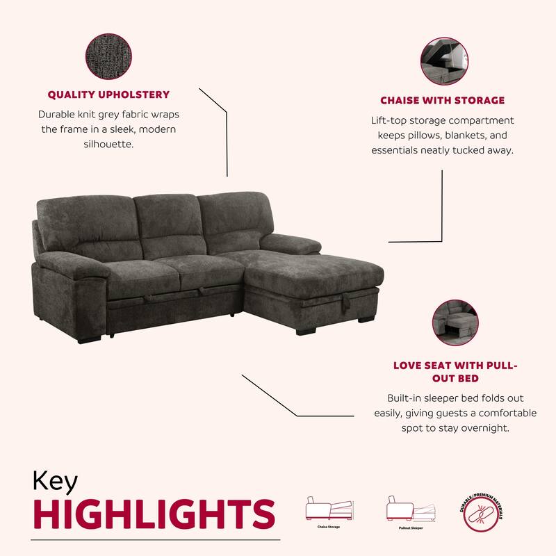 Jordan 93 in. Upholstered Right Facing L-Shaped Sleeper Sectional with Storage