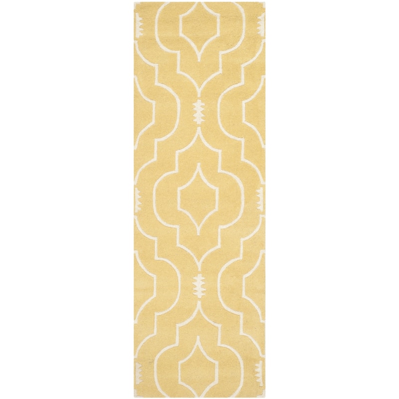 SAFAVIEH Handmade Chatham Cvetka Modern Moroccan Wool Rug - 2'3" x 7' Runner - Light Gold/Ivory