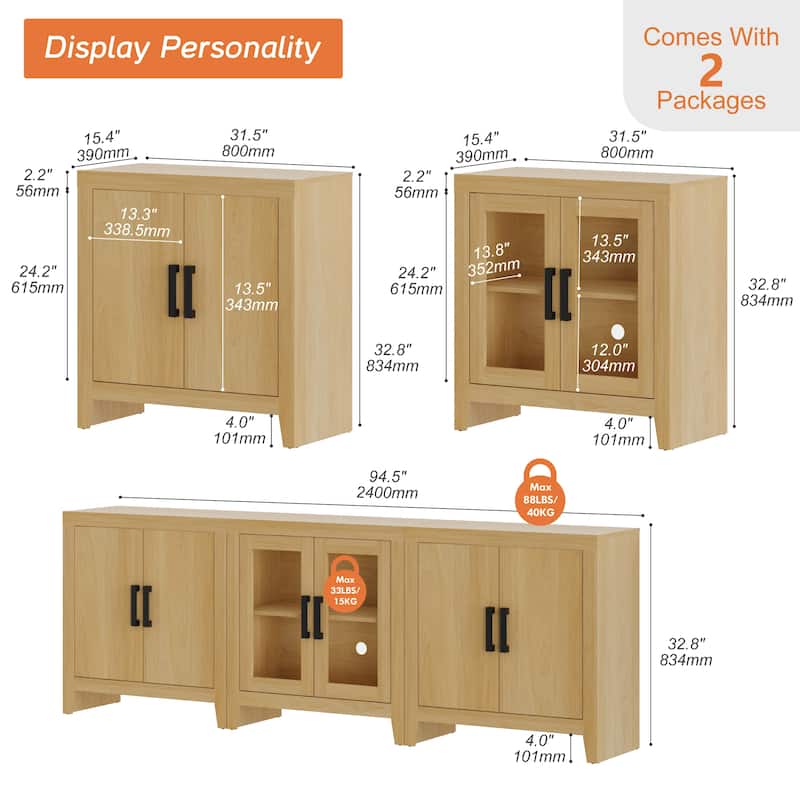 WAMPAT 75-Inch Farmhouse TV Stand, Modular Media Console with Doors & Adjustable Shelves - n/a