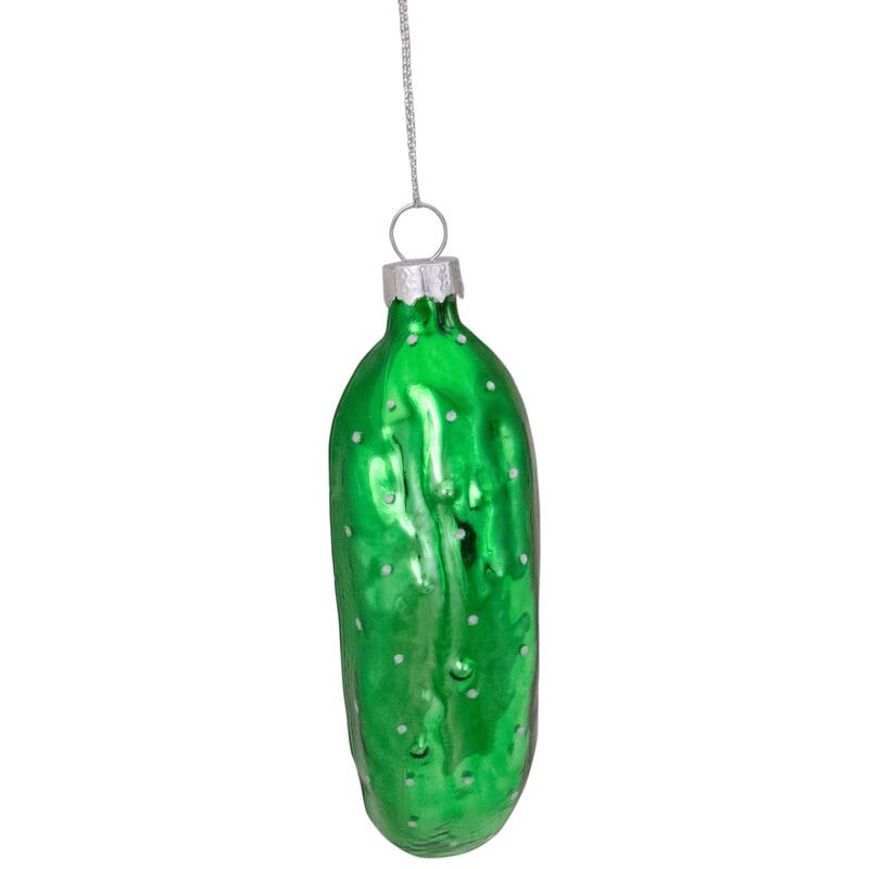 4" Shiny Green Pickle Hanging Glass Christmas Ornament