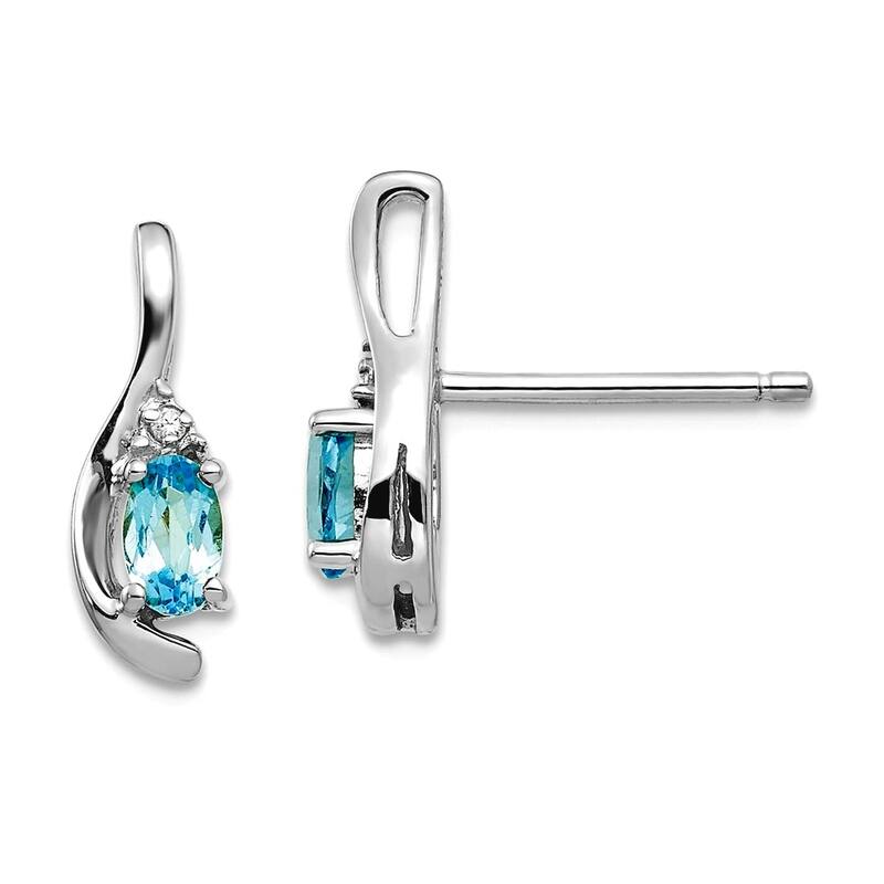 Curata 14k White Gold Natural Gemstone Diamond Teardrop Earrings - 14x5mm - Blue Topaz