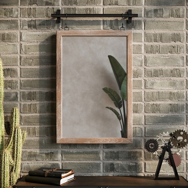 Lorae Wood & Metal Farmhouse Wall Mirror - 27.75"H x 18.25"Wx 1.25"D
