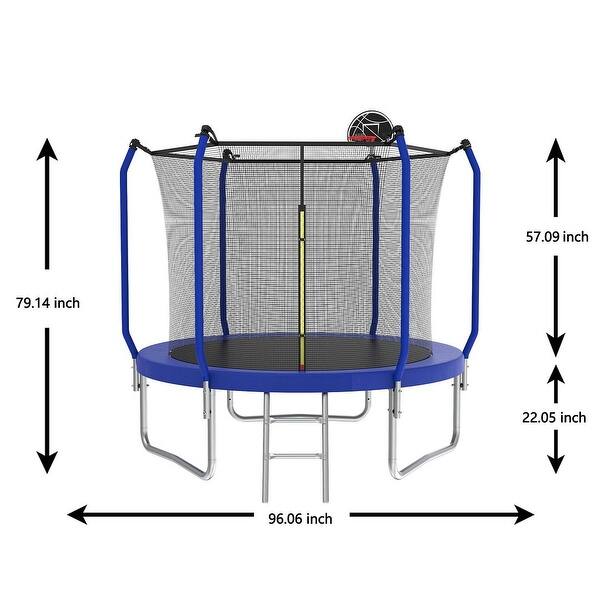 8FT Outdoor Trampoline with Basketball Hoop and Enclosure