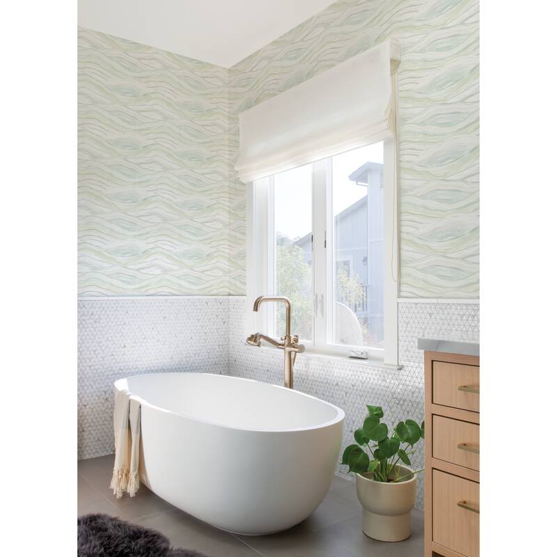 A-Street Prints Dorea Sea Green Striated Waves Wallpaper