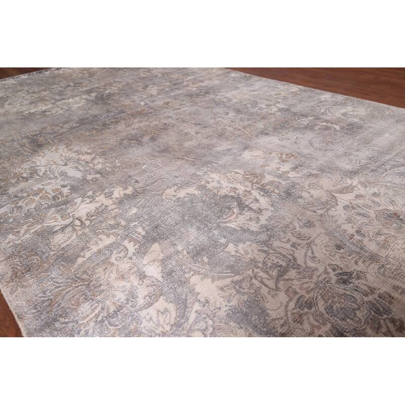 Silver Gray Abstract Indian Area Rug Handmade Wool Carpet - 5'1"x 8'0"