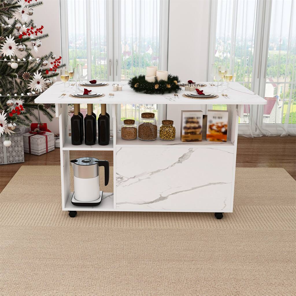 Multi-Functional Folding Table Kitchen Island with Storage Shelves and Wheels