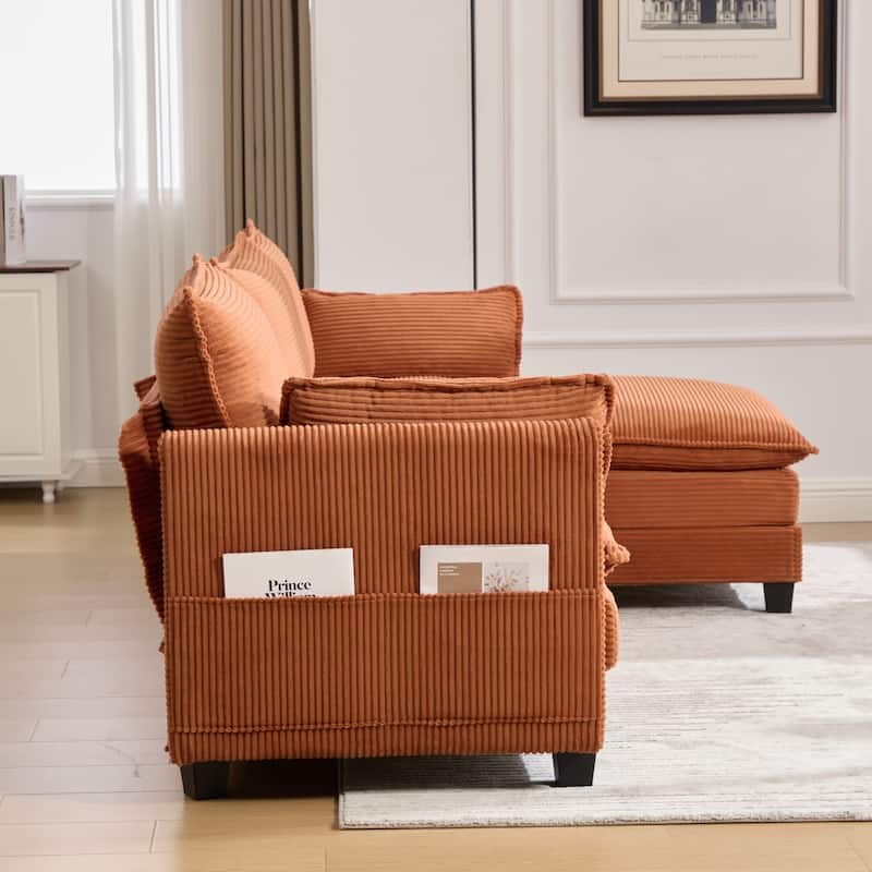 102.95" L-Shaped Corduroy Sectional Sofa with Movable Ottoman