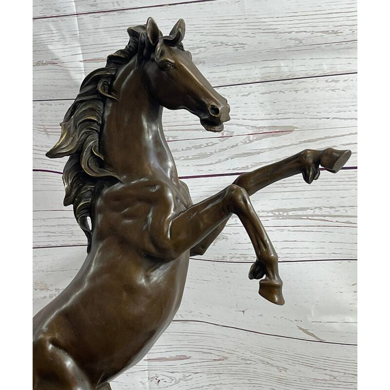 Rearing Wild Stallion Horse Bronze Statue Sculpture Figure Equestrian Horses Decor Signed Art
