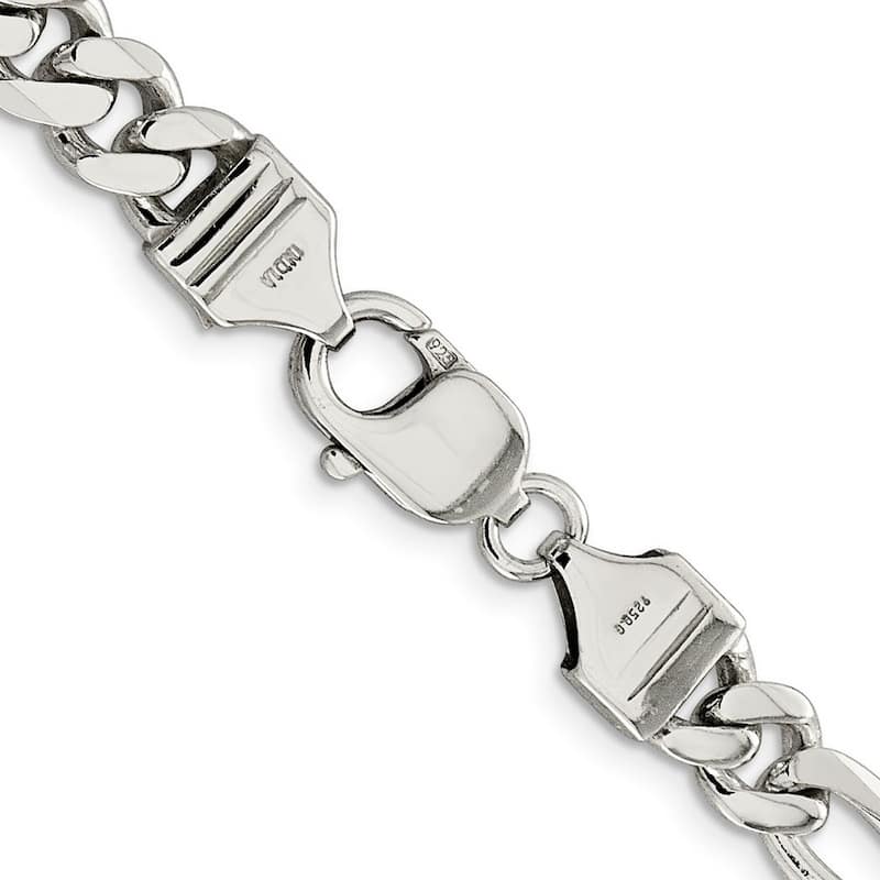 Curata 925 Sterling Silver Rhodium 7.75mm Figaro Chain Necklace for Men