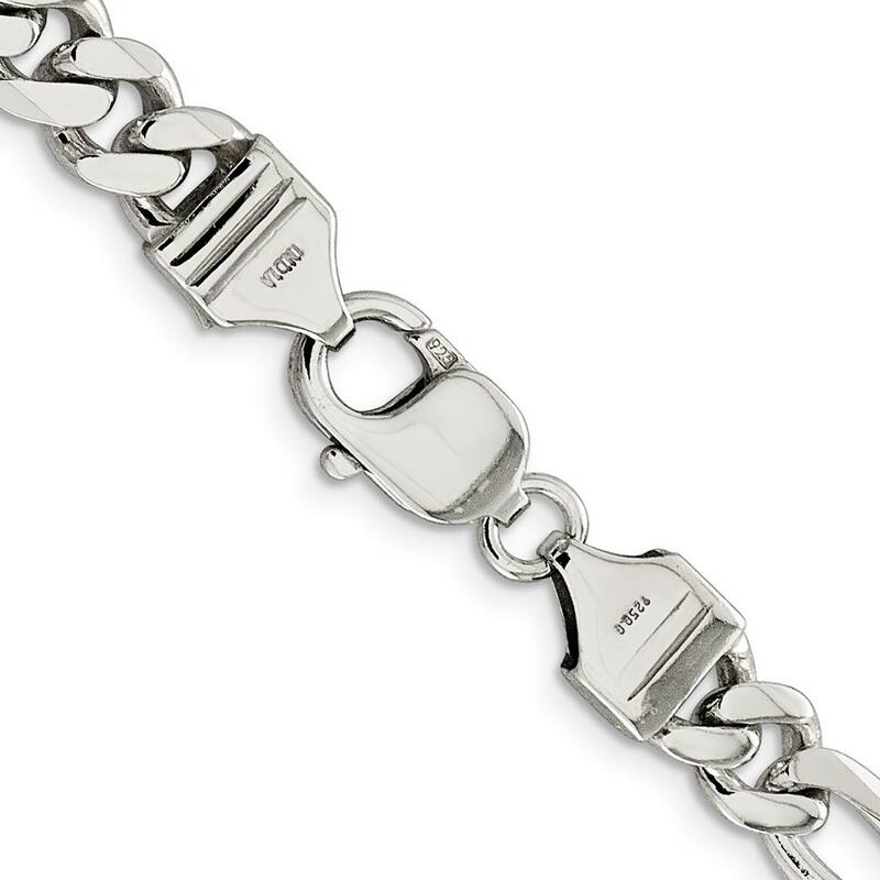 Curata 925 Sterling Silver Solid Polished 7.75mm Figaro Chain Anklet 9 Inch Lobster Claw