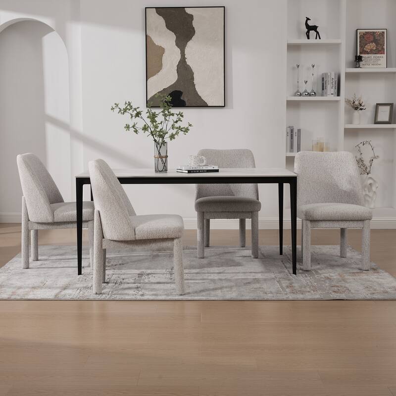 21.46" Wide Modern Minimalist Dining Chair Set Of 4, Chenille Upholstered, Rubberwood Legs, High Curved Backrest