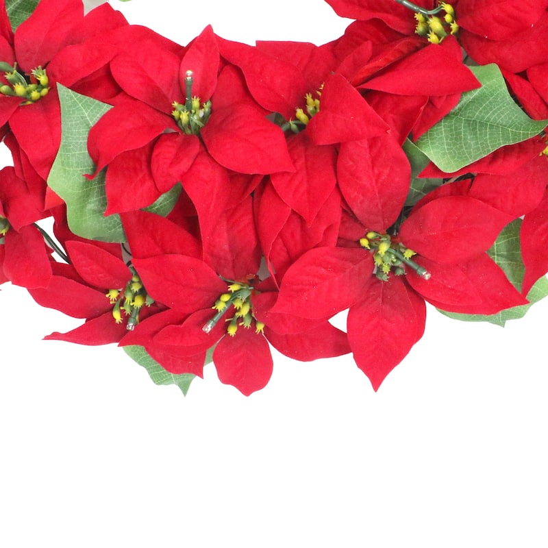 Puleo International 24" Pre-Lit Battery-Operated Artificial Red Poinsettia Wreath
