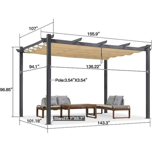 dimension image slide 5 of 21, PURPLE LEAF Gazebo Outdoor Retractable Modern Large Size Pergola w Lights