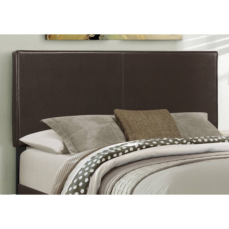 Queen Size Upholstered Bed with Leather-Look Headboard, Brown