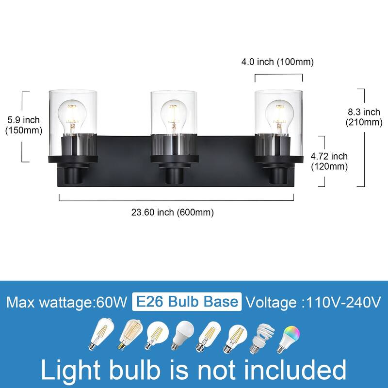 3-Light Vintage Bathroom Vanity Light with Clear Glass Shades