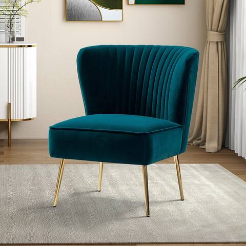Monica Living Room Armless Accent Comfy Chair with Tufted Back and Metal Legs by HULALA HOME