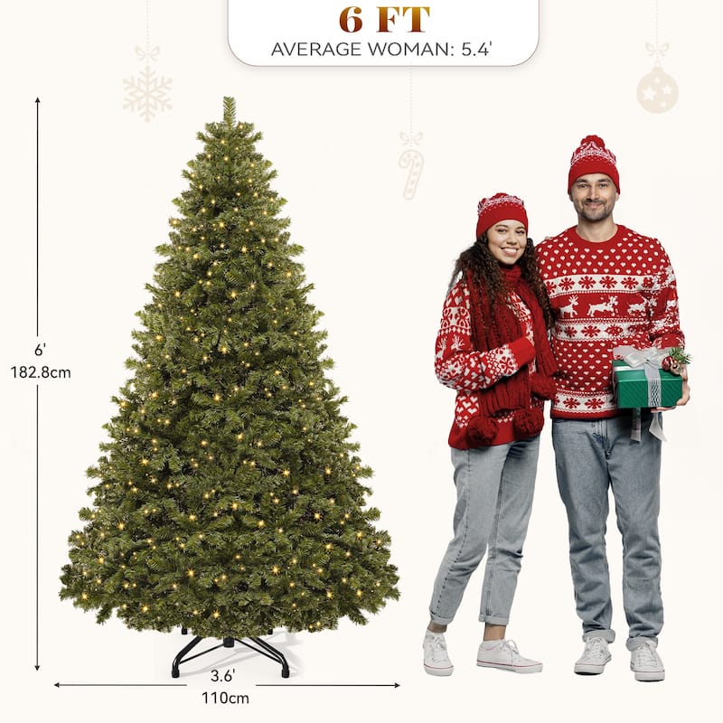 6/7.5Ft Pre-Lit Spruce Christmas Tree, Artificial Xmas Tree with 880 Branch Tips and 250 Lights for Home