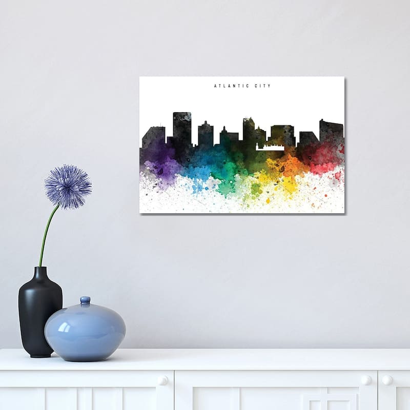 iCanvas "Atlantic City Skyline Rainbow Style" by WallDecorAddict Canvas Print - 12x18x1.5
