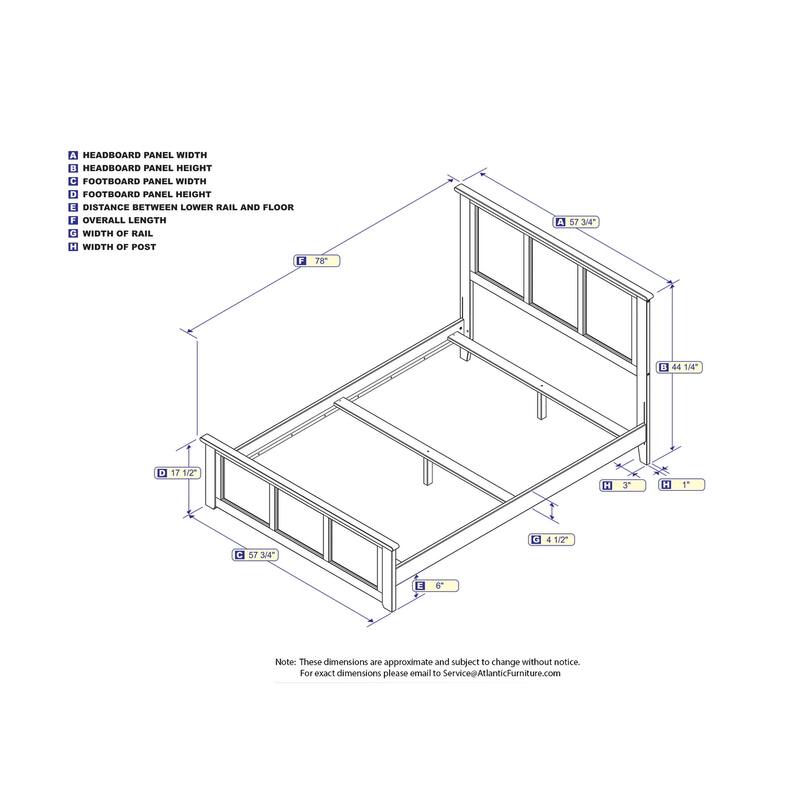 Traditional Full Bed Frame with Footboard - Classic Bedroom Furniture, Grey Finish, 78"x57.75"x44.25"