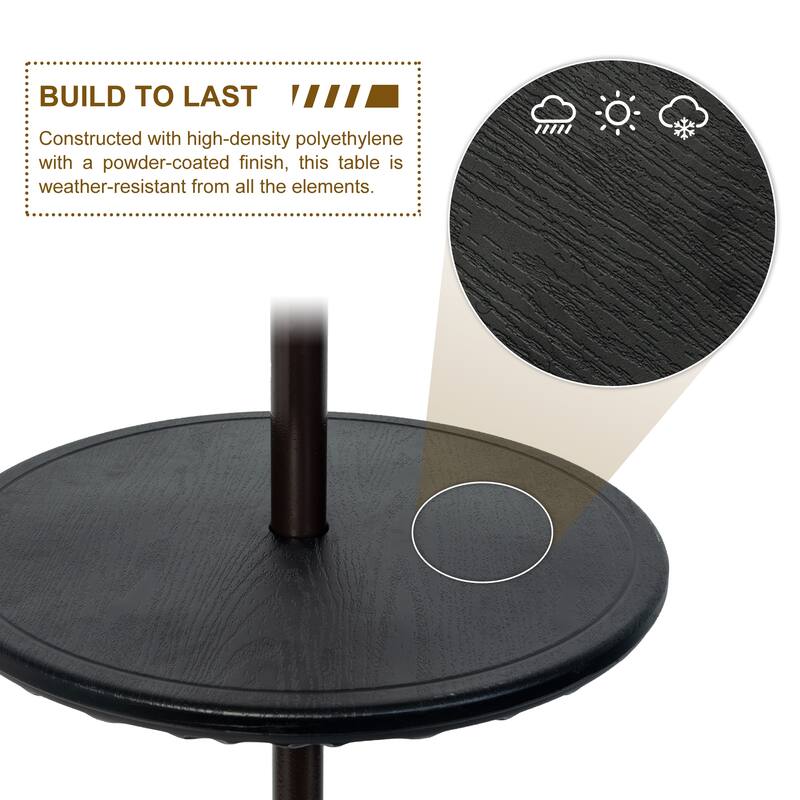 Outdoor Adjustable Umbrella Table, Portable Round Table Tray with Umbrella Hole