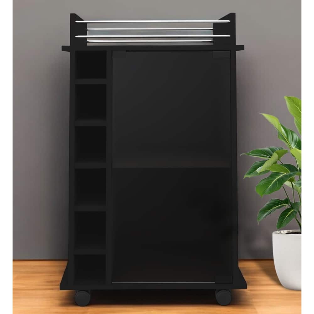 HomeRoots Black Rolling Bar Cart With Wine Storage - 21.60 in. x 35.00 in. x 16.30 in.