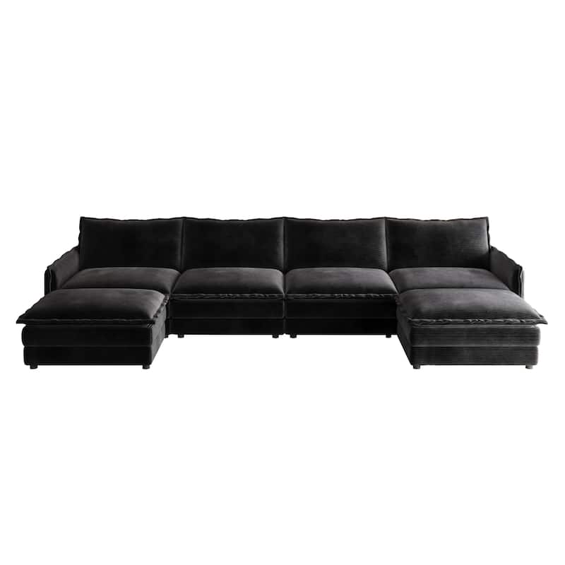 Oversized Modular U-shaped Sectional Sofa Deep Seat Couch Set with 4 Seater and 2 Ottomans Corduroy Upholstered Sofa with Chaise