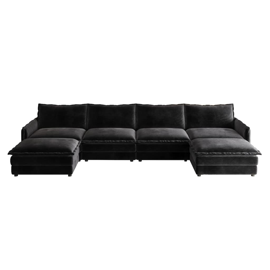 U Shaped Deep Seat Cloud Couch Oversized Corduroy Upholstered Modular Sectional Sofa Couch with 2 Movable Ottomans