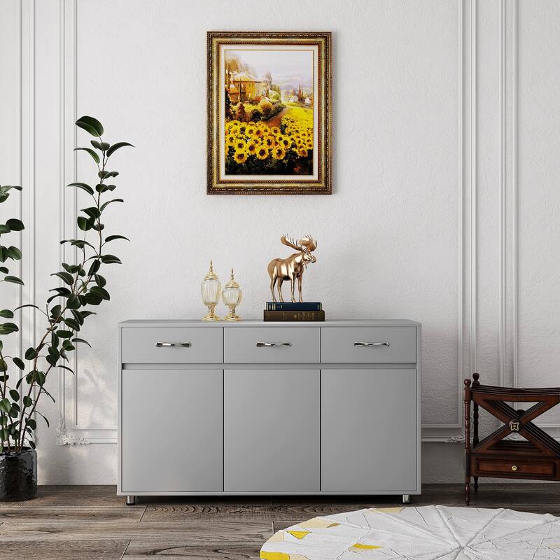 Anmytek Grey Accent Storage Cabinet with 3 Doors for Living Room and Entryway