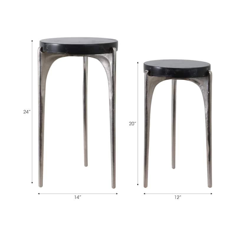 Metal Accent Tables Sculpted Base Textured Round Tops (Set of 2) - 13" x 13" x 23"
