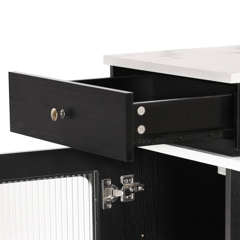 59.5" Kitchen Island with Extendable Dining Table Double-sided Storage and Built-in Power Outlet for Kitchen, Dining Room