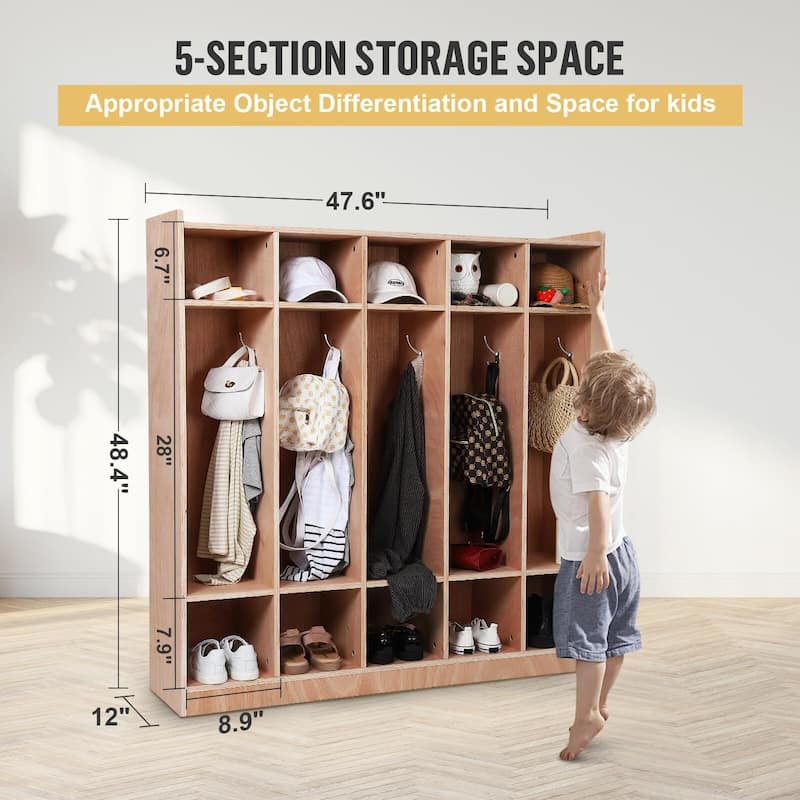 Coat Locker Cabinet with Wheels for Classroom & Daycare, 80lb Smooth Glazed Surface Cubby,