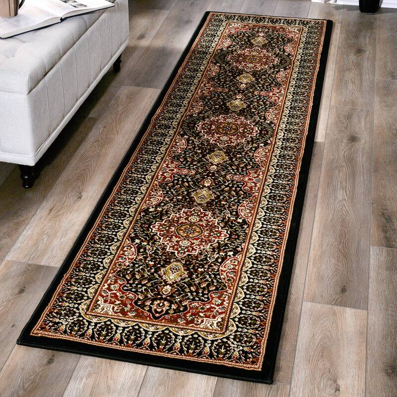 Persian Collection Black Traditional Area Rug - 2'8'' X 8'1'' - Black
