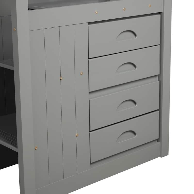 Full over Full Bunk Bed with Twin Size Trundle, Gray