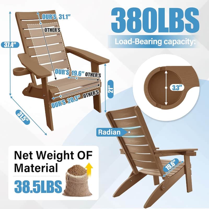 WINSOON HIPS Folding Adirondack Chairs with Arc Back & Cup Holder Set Of 2