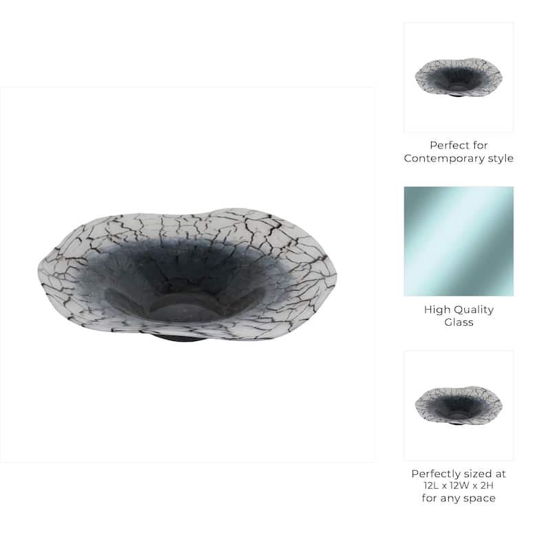 Modern Glass Bowl with Freeform Rim and Cracked Vein Texture - 12" x 12" x 2"
